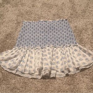 LoveShackFancy Blue and Cream Mini Skirt